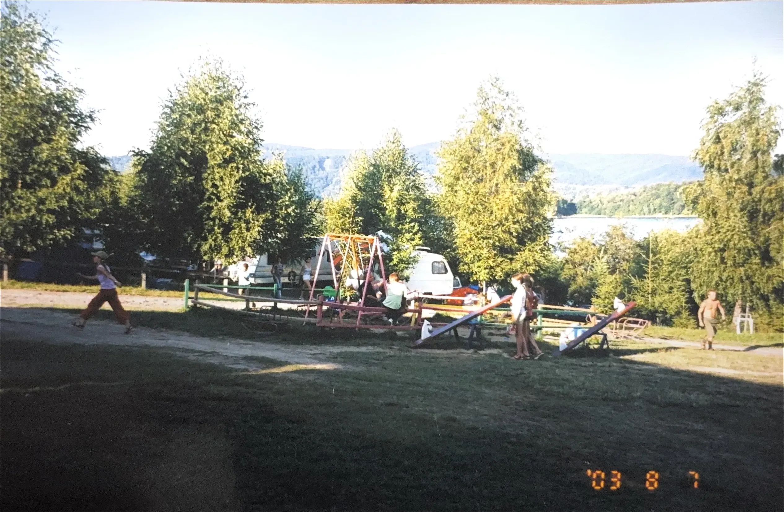 Historic playground with children