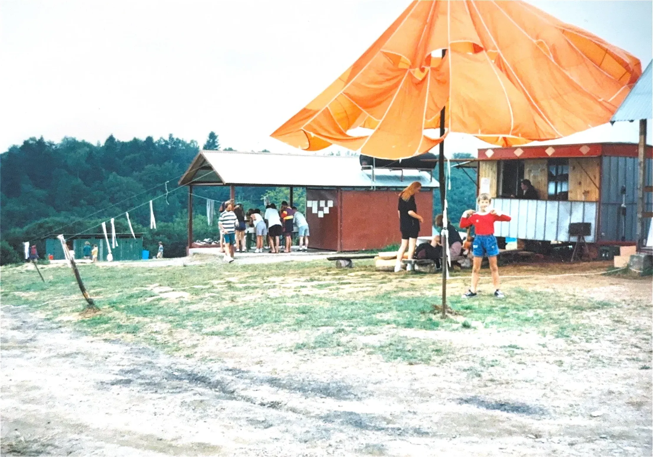 Campsite with tents in the 1990s